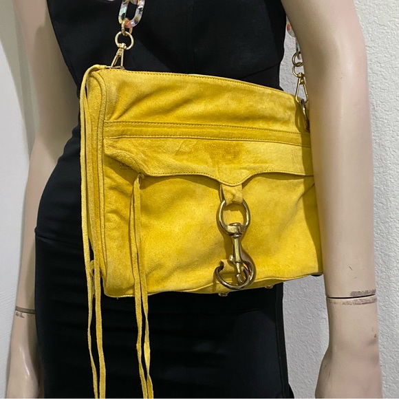 REBECCA MINKOFF Mustard Yellow M.A.C. Suede Crossbody - Picture 1 of 16
